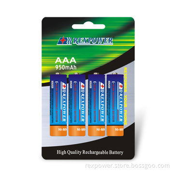 NiMH Battery in AAA Size, 950mAh Capacity and 1.2V Nominal Voltage